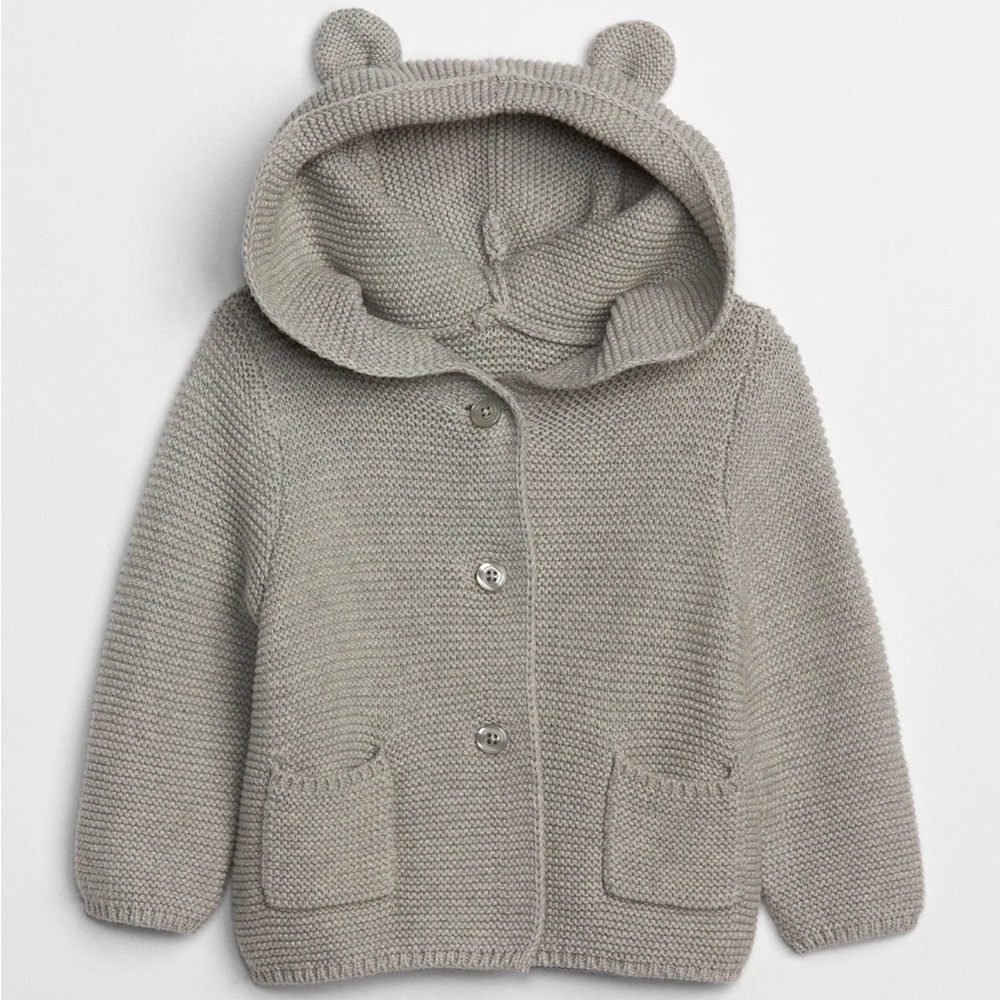 Grey knit hooded cardigan with ears
